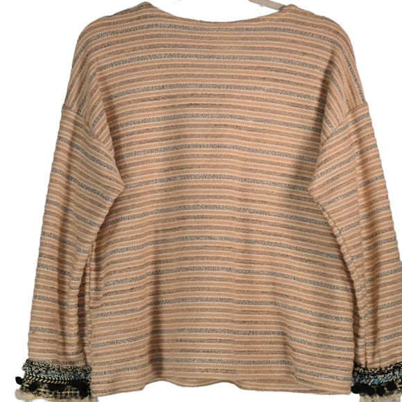 Style & Co Boho Sweater Womens Medium Peach & Gray Pompom Sleeves Cotton Blend - Picture 11 of 12